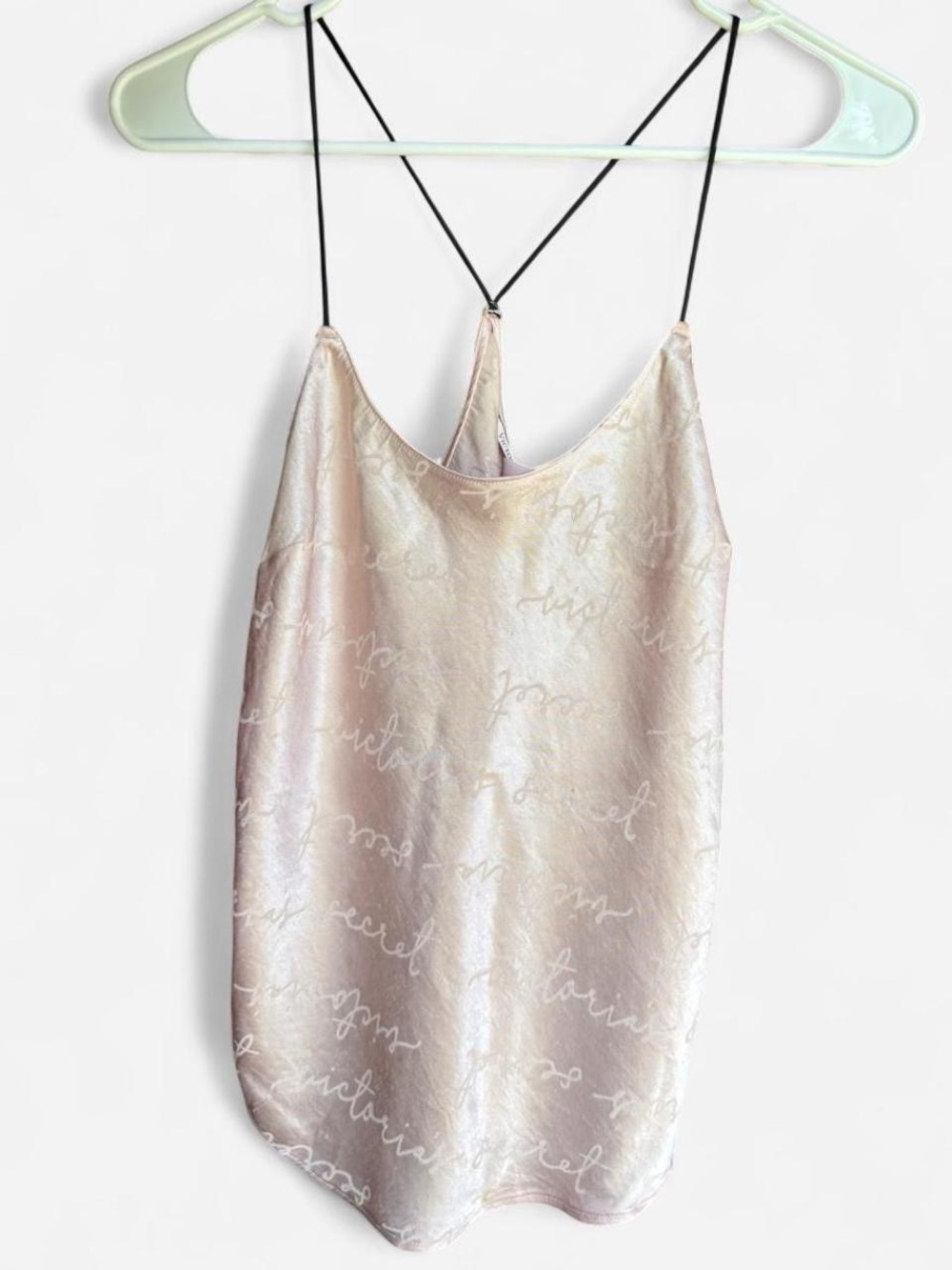Victoria's Secret Pale Pink Satin Camisole with Black Straps